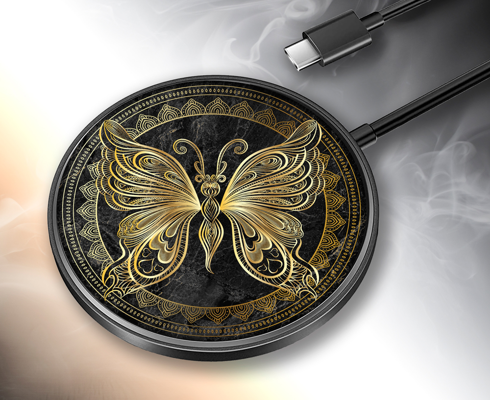 Gold leaf butterfly portable mobile device charger