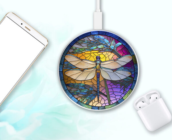 portable mobile device charger with dragonfly image